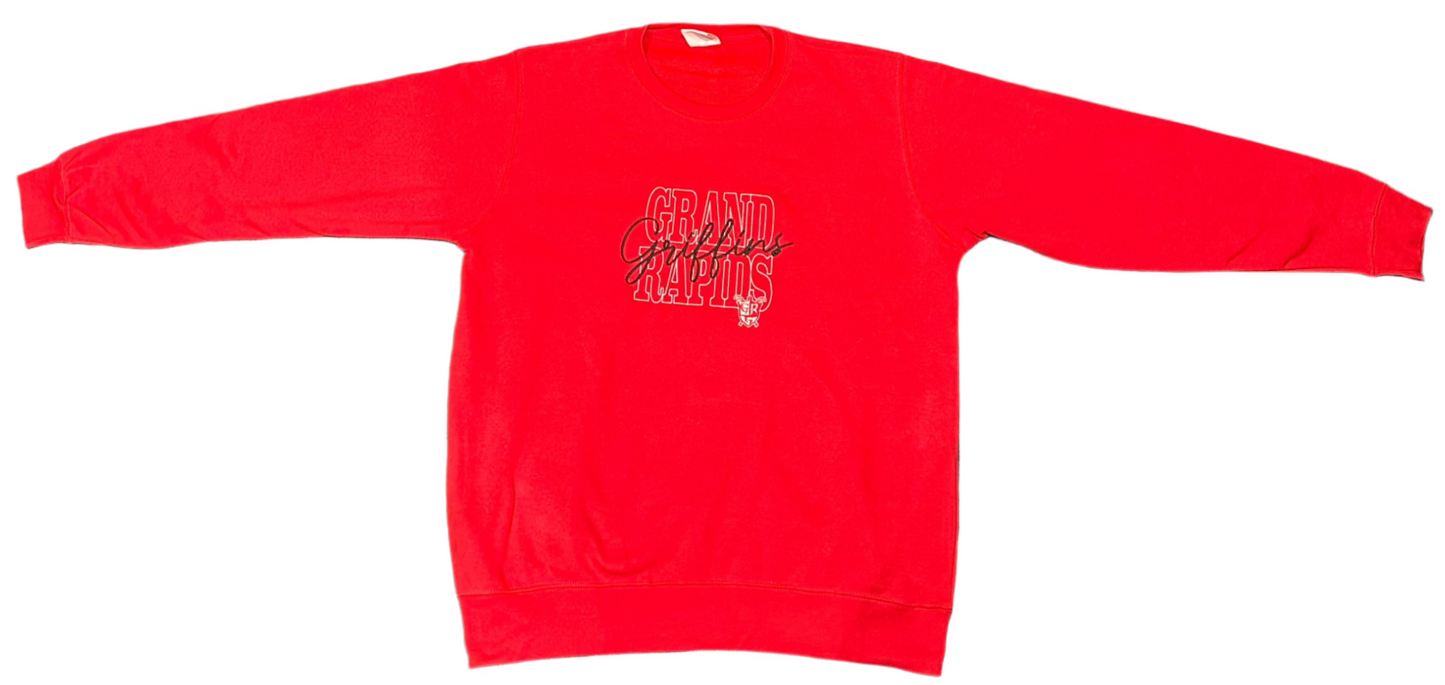 Red Embroidered Crew Neck Pullover