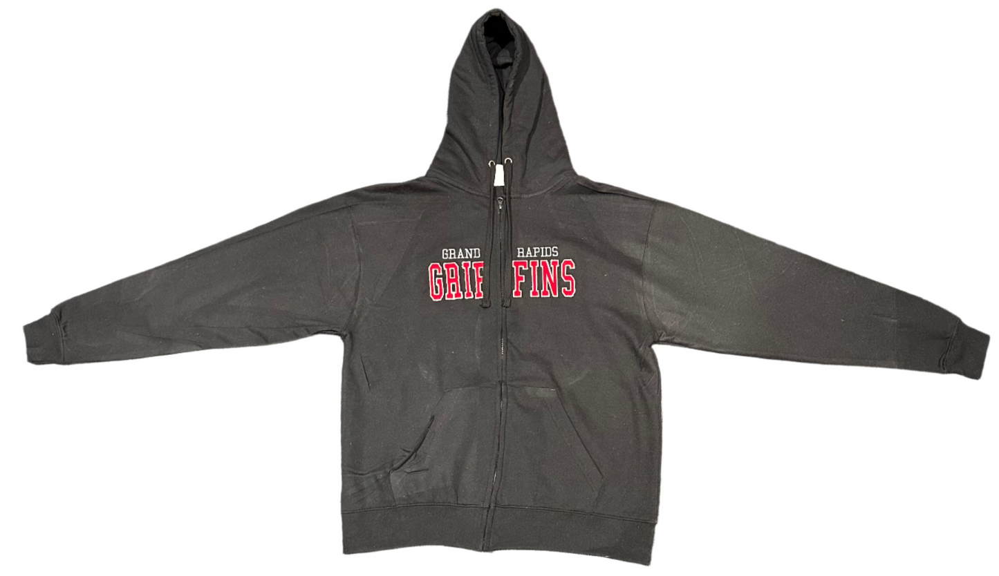 Black Full Zip Embroidered Hoodie